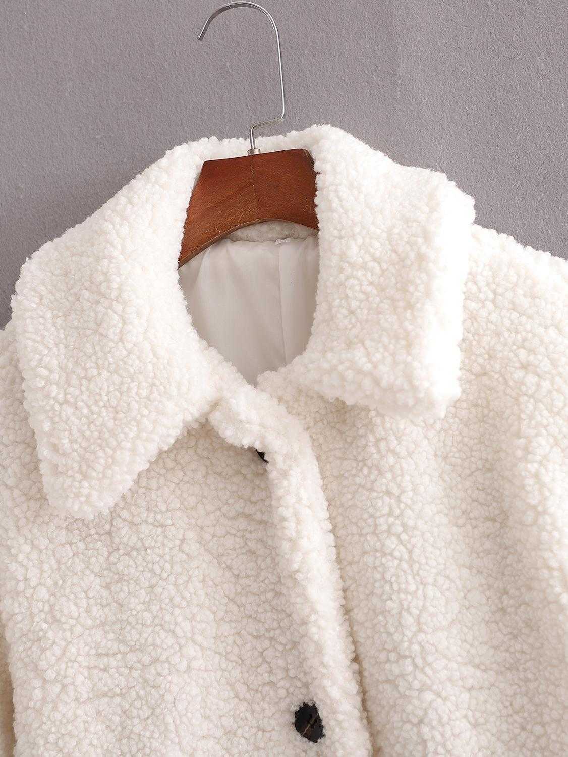 Wixra Womens White Coat Ladies Singled Breasted Long Outwear Jacket Pockets Solid Lamb Wool Overcoat Winter Spring 211019