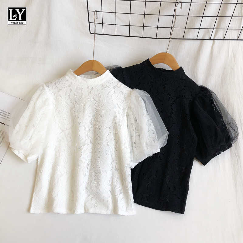 LY VAREY LIN Summer Women Sweet Gauze Puff Sleeve White Shirts Blouse Casual Stand Collar Lace Solid Color Short Tops 210526, Pink
LY VAREY LIN Summer Women Sweet Gauze Puff Sleeve White Shirts Blouse Casual Stand Collar Lace Solid Color Short Tops 210526, Pink