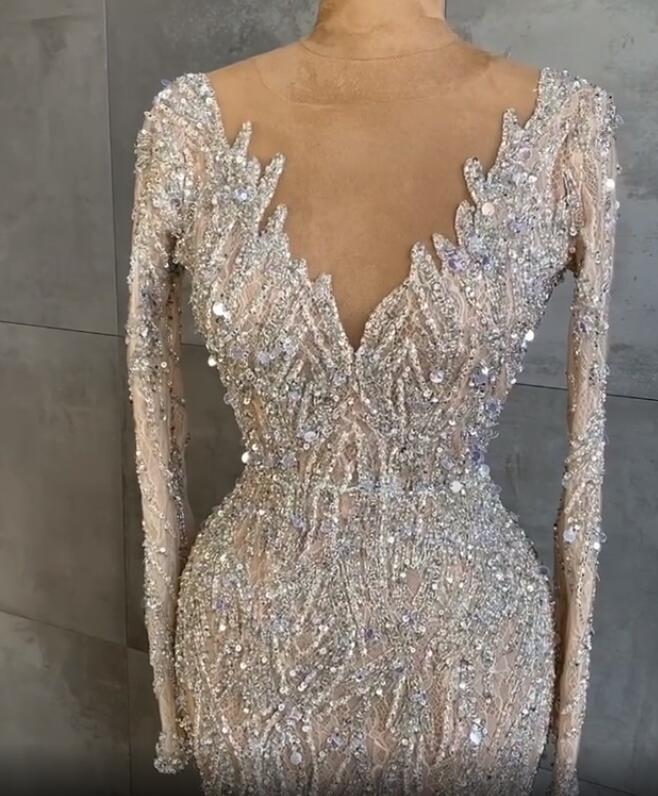 Aso Ebi 2021 Arabic Gold Luxurious Sparkly Evening Dresses Beaded Crystals Prom Dresses Lace Mermaid Formal Party Second Reception Gowns ZJ5