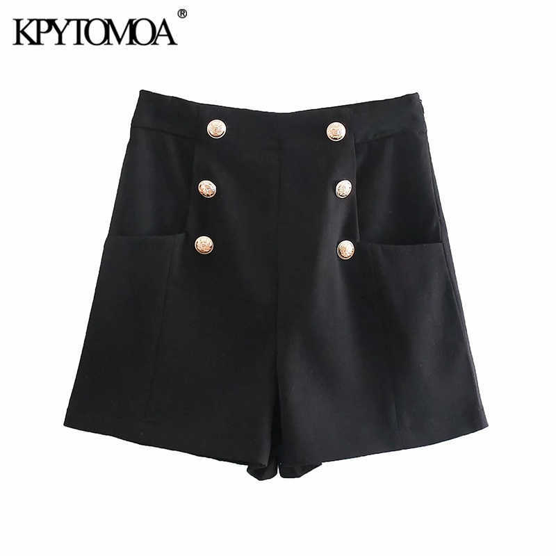 KPYTOMOA Women Chic Fashion With Metal Buttoned Bermuda Shorts Vintage High Waist Side Zipper Female Short Pants Mujer 210724