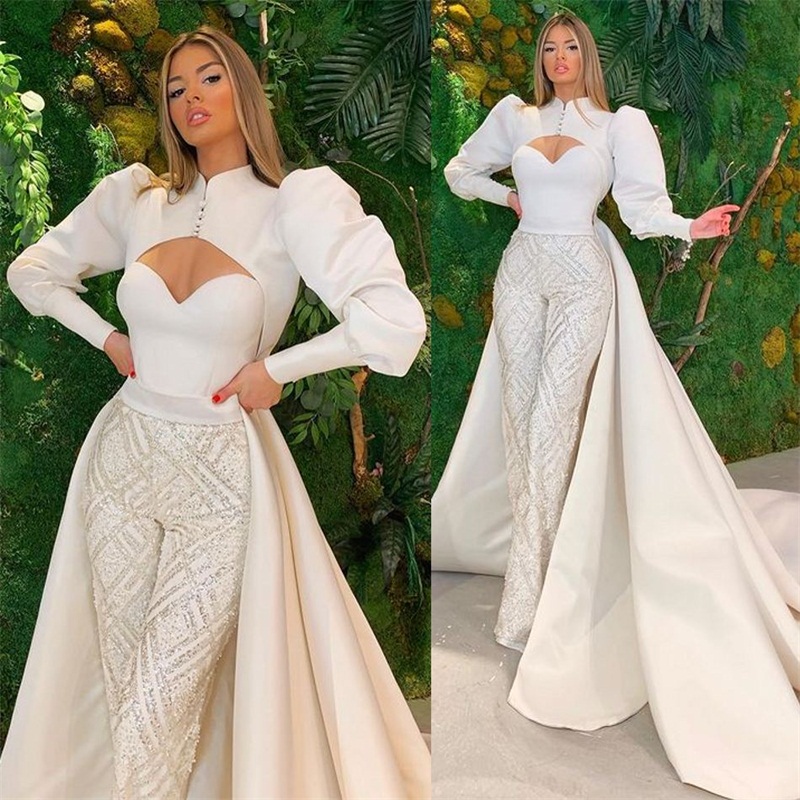 Newest Mermaid Wedding Dress With Detachable Train Sweetheart Appliqued Beads Bridal Gown Long Sleeves Custom Made Vestidos De Novia