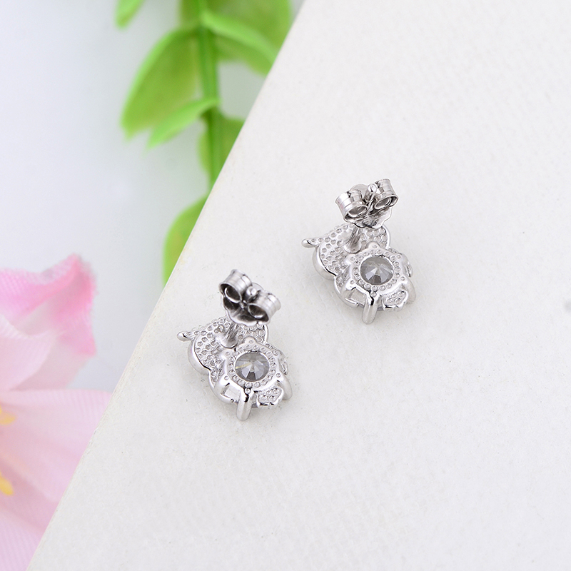 Authentic 925 Sterling Silver Animal Owl Cat Stud Earrings for Women Girls Fine Jewelry Gift Moda Bijoux