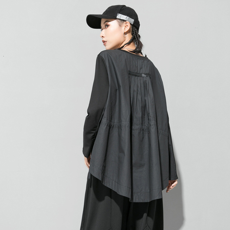 [EAM] Loose Fit Black Back Long Oversized Sweatshirt New Round Neck Long Sleeve Women Big Size Fashion Spring Autumn LJ201130