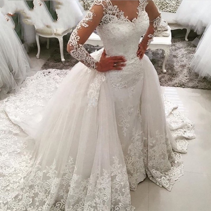 2021 New Luxury Lace Long Sleeve Mermaid with Detachable Skirt Backless Court Train Saudi Arabia Bridal Wedding Gowns Dubai Zv64, White
2021 New Luxury Lace Long Sleeve Mermaid with Detachable Skirt Backless Court Train Saudi Arabia Bridal Wedding Gowns Dubai Zv64, White