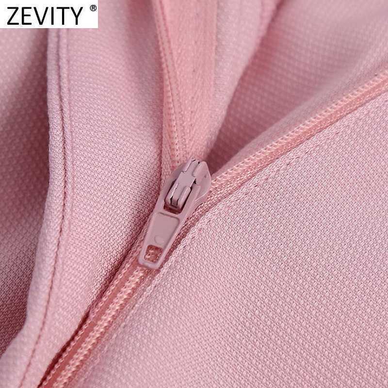 Zevity Women Simply Pink Color Wide Leg Pants Vintage High Waist Office Ladies Zipper Fly Casual Pantalones Mujer P1023 210603