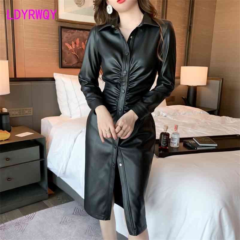 spring European station women' clothing temperament celebrity small pleated waist PU leather dress 210603, Black
spring European station women' clothing temperament celebrity small pleated waist PU leather dress 210603, Black