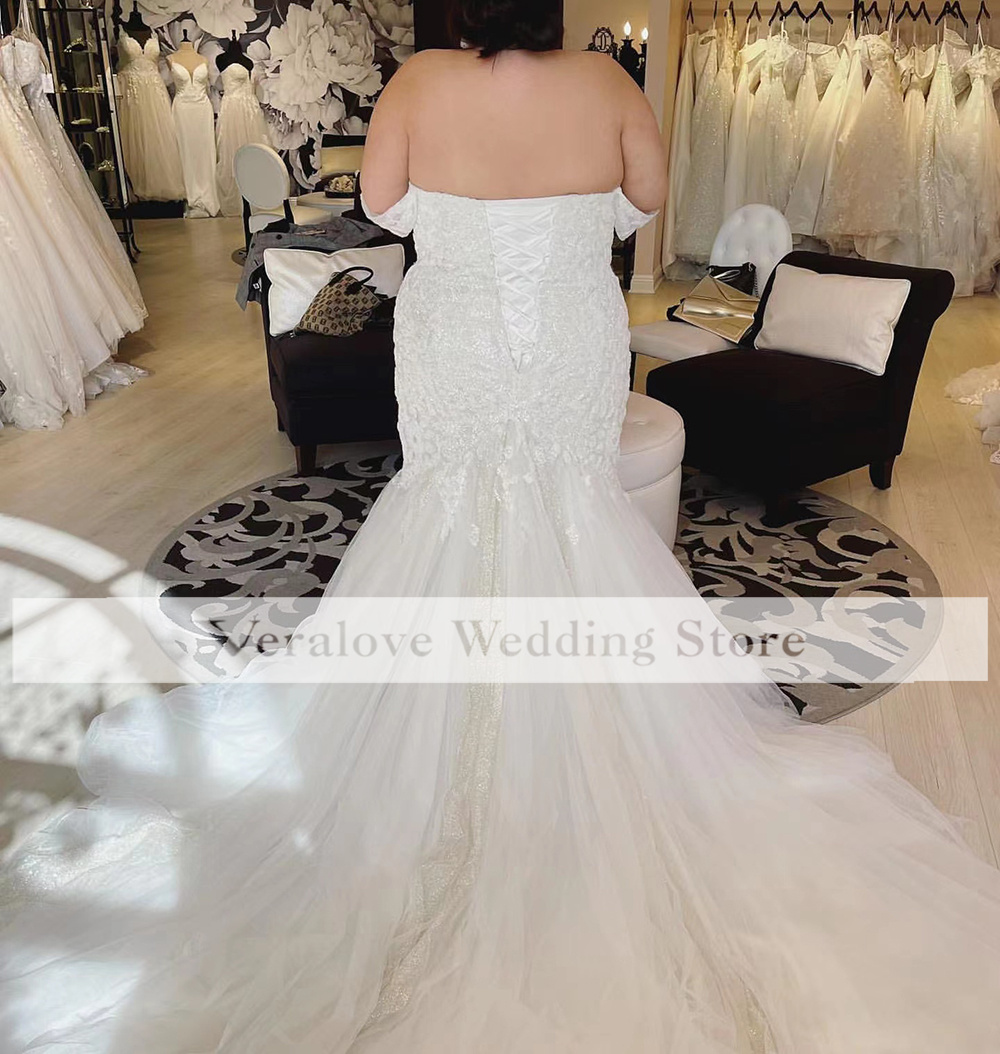 Plus Size Wedding Dress Mermaid Off Shoulder Country Garden Lace Bridal Party Dresses Women Wedding Gown