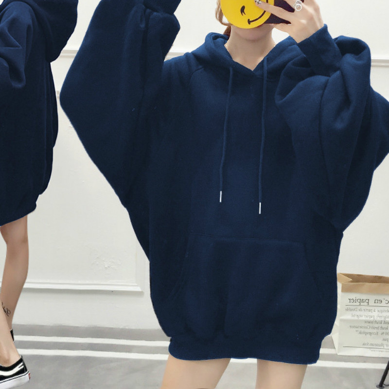 Women's Oversized Sweatshirt Lantern Sleeves Plus Velvet Pure Color Casual Hoodie Autumn And Winter Fashion Pullover Coat 201113