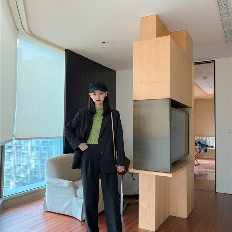 Casual Trousers Women Suit Long Blazer Jacket FemininoButton Wide Leg Pant Spring Work Oversize Blazer Pant Suit 2 Piece T200817