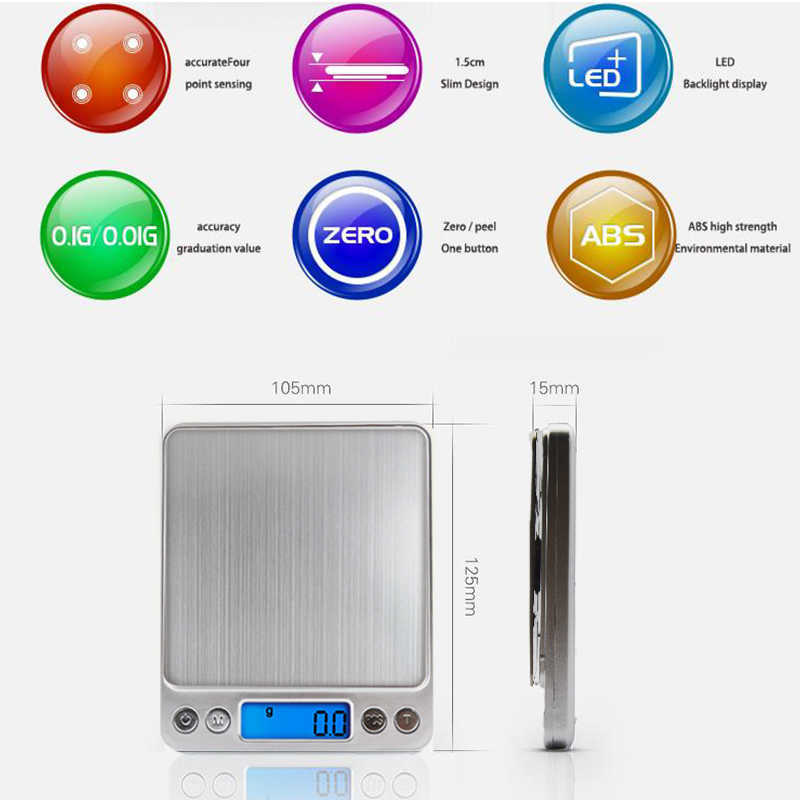 3000g/0.1g Electronic digital display scale Platform 500g/0.1g Jewelry gram s Precision LCD mini Kitchen Scale 210927