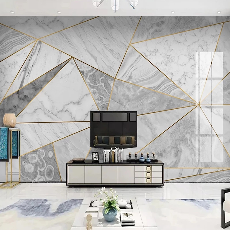 Custom Mural Self Adhesive Wallpaper 3D Jazz White Modern Geometric Marble Wall Living Room TV Sofa Home Decor Waterproof