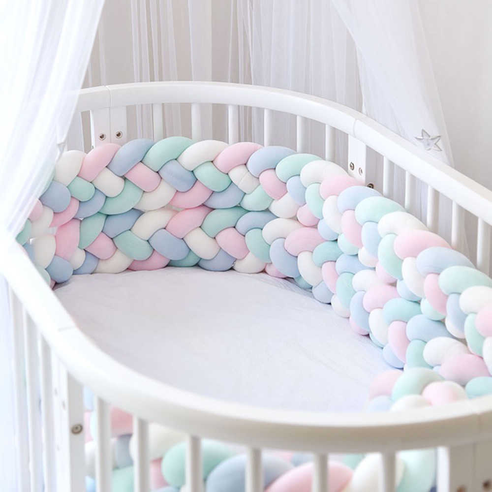 Baby Crib Bumper Knotted Braided Bumper Handmade Soft Knot Pillow Pad Cushion Cradle Crib 3 Meters 4 Strands 210924