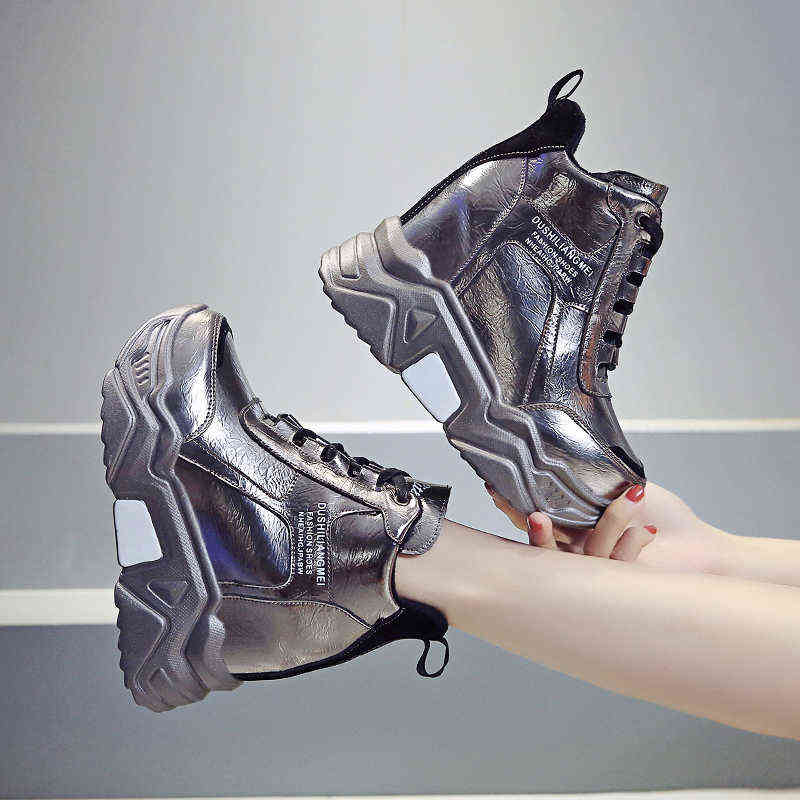 Rimocy metal silver chunky platform sneakers women winter warm super high heels casual shoes woman height increasing boots mujer 220120