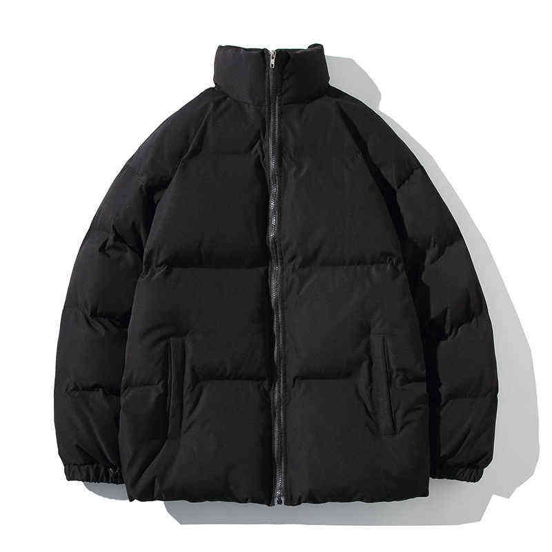 Hybskr Big Size Thicken Men Warm Parkas Solid Color Stand Collar Fashion Male Winter Coat Cotton Padded Jacket Harajuku Clothing 211214Z