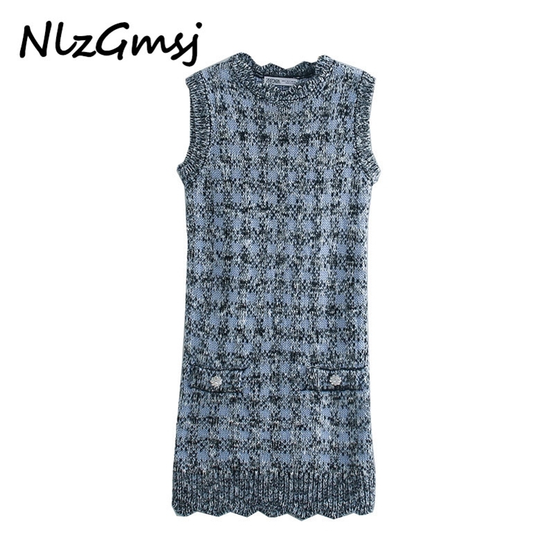 Dres Chic Twill Plaid O Neck Knitted Spring Ladies Straight Sleeveless Pockets Buttons 210628, As picture
Dres Chic Twill Plaid O Neck Knitted Spring Ladies Straight Sleeveless Pockets Buttons 210628, As picture