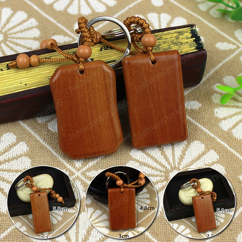Blank Wood Keychain Rectangular Mahogany Wooden Pendant Keyring Promotion Tags Signage Car Key Chain Ring Charms DIY Accessories