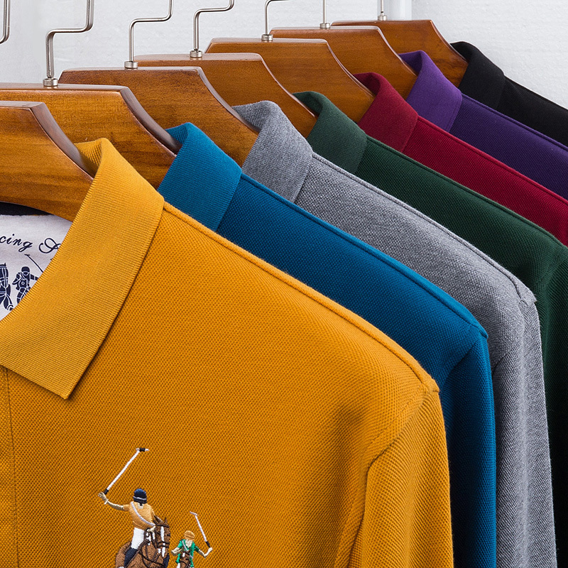 100% Cotton Man Polo Shirt Mens Casual 3D Embroidery Polo shirt Men Long sleeve High Quantity polo men 210308