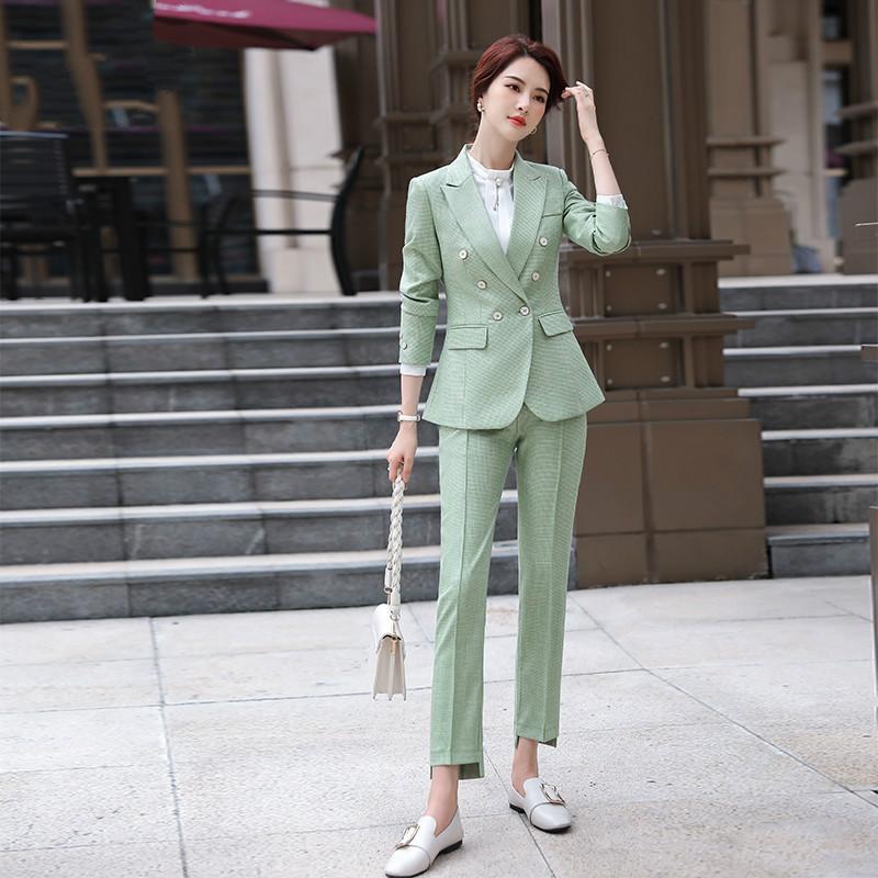 S-4XL Plus Size Professional Women's Suit 2021 New Autumn and Winter Temperament Slim Double Row Women's Jacket Slim Trousers