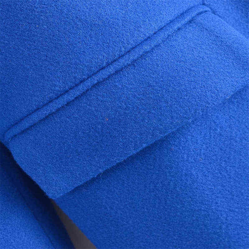 ZA Women's Blue Trend Woolen Coat Autumn/Winter Fashion High Street Double-Breasted Lapel Mid-Length Loose Jacket 211130