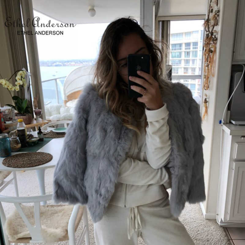 ETHEL ANDERSON 100% Real Rabbit Fur Women's Coat/Jacket Outwear Beauty Purple Color XXXL Size Coat 210906