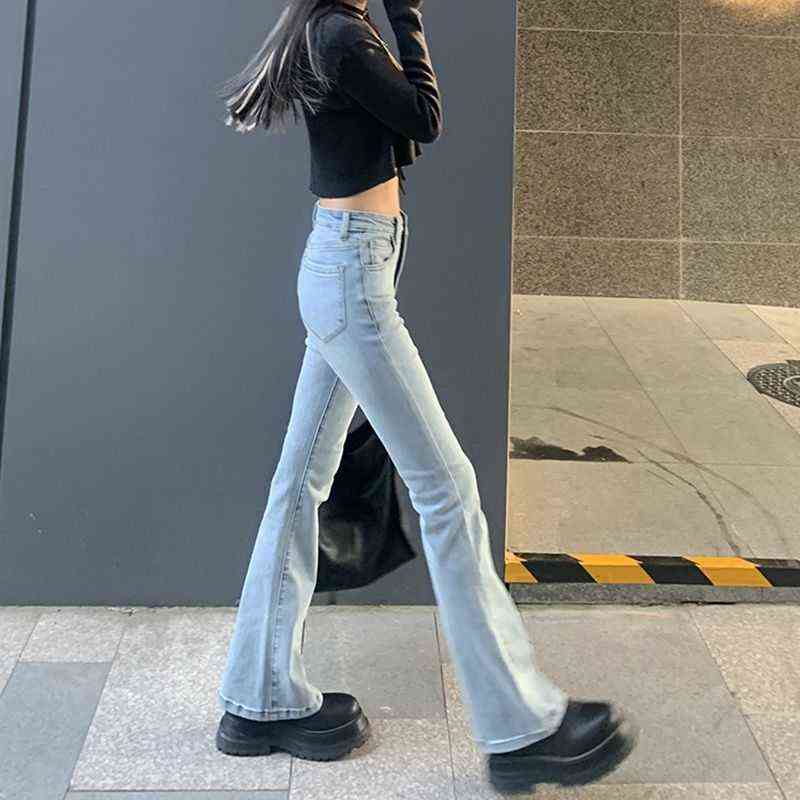 Women's High Waist Vintage Trumpet Jeans Female Lady Streetwear Fashion Elastic Slim Denim Flare Boot Cut Pants For Women 211112