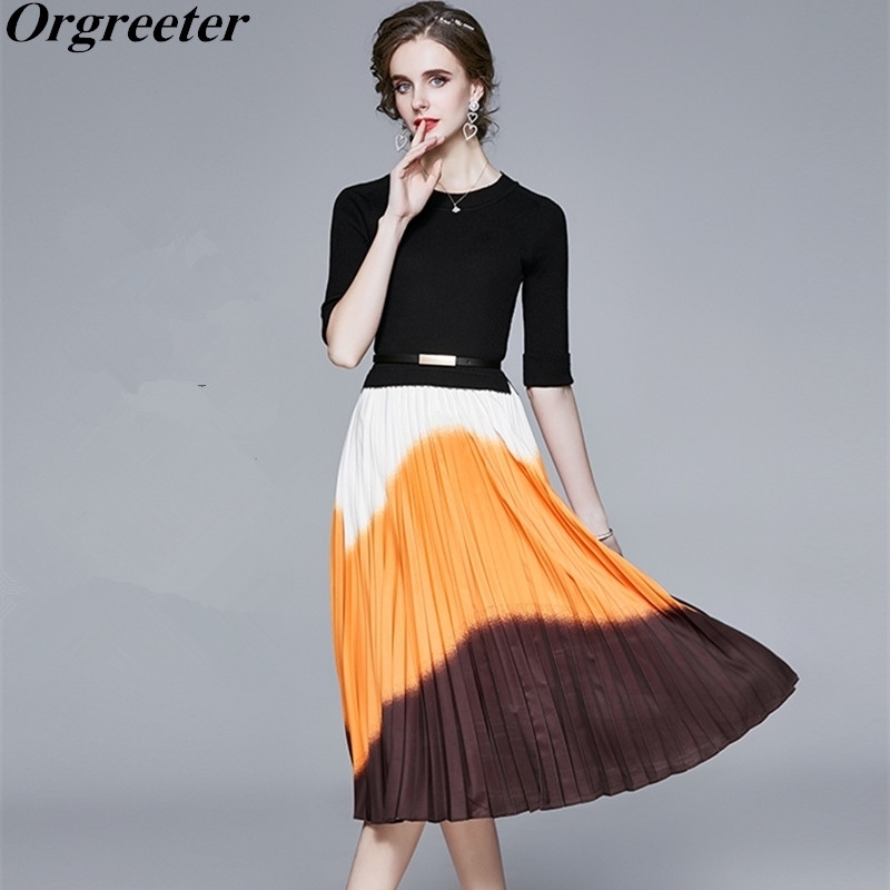 Fake two Piece Gradient Colour Stitching Pleated Sweater Dress Female Fall Elegant Half Sleeve Plus Size Knitted 210525, Black
Fake two Piece Gradient Colour Stitching Pleated Sweater Dress Female Fall Elegant Half Sleeve Plus Size Knitted 210525, Black