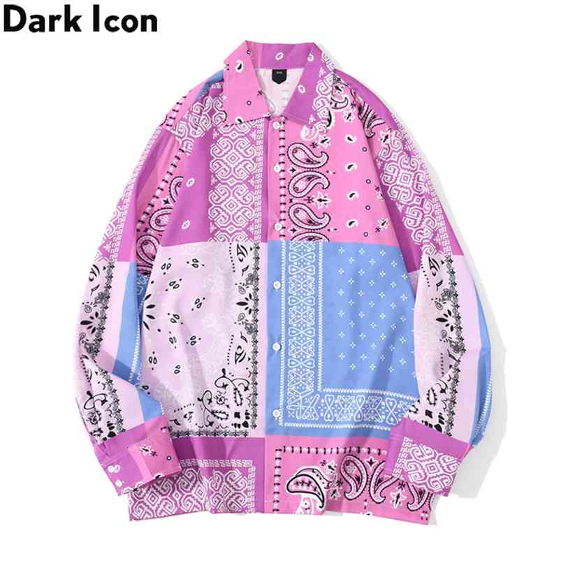 Dark Icon Pink Blue Patchwork Bandana Shirt Men Streetwear Men' Shirts Long Sleeve Male Tops 210708, As photo
Dark Icon Pink Blue Patchwork Bandana Shirt Men Streetwear Men' Shirts Long Sleeve Male Tops 210708, As photo