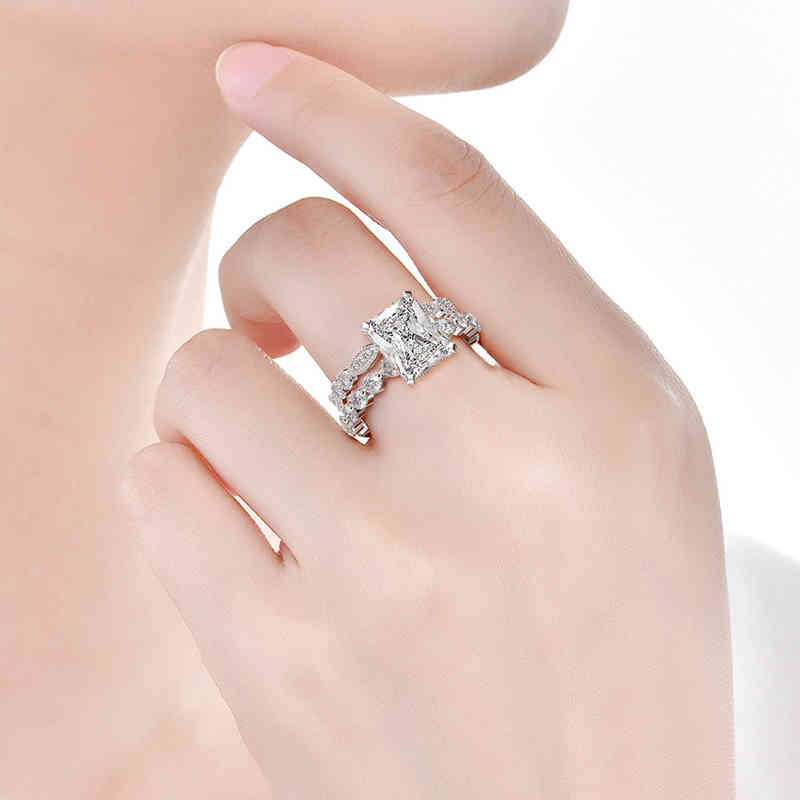 OEVAS 100 925 Sterling Silver Wedding Rings Set For Women Sparking Created Moissanite Gemstone Diamonds Engagement Fine Jewelry