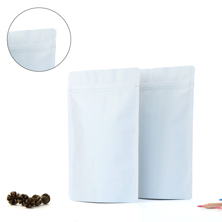 Thick Matte White Aluminum Foil Zip Lock Bag Stand up Resealable Coffee Powder Nuts Tea Snack Biscuits Xmas Gifts Packaging Pouches Support Custom Pri