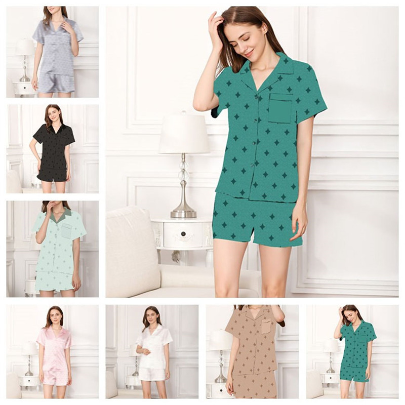 Womens Pajamas Short Sleeve Shorts Set Silk Jacquard Women Sleepwear Home Cloth High Quality Ladies Nightwear Much Colors
Womens Pajamas Short Sleeve Shorts Set Silk Jacquard Women Sleepwear Home Cloth High Quality Ladies Nightwear Much Colors