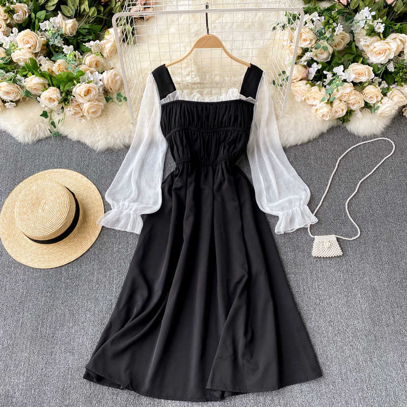 DEAT Women Contrast Color Temperament Fungus Waist Dress Long Sleeve Square Collar Slim Fashion Spring Summer 11B536 210709, Black
DEAT Women Contrast Color Temperament Fungus Waist Dress Long Sleeve Square Collar Slim Fashion Spring Summer 11B536 210709, Black