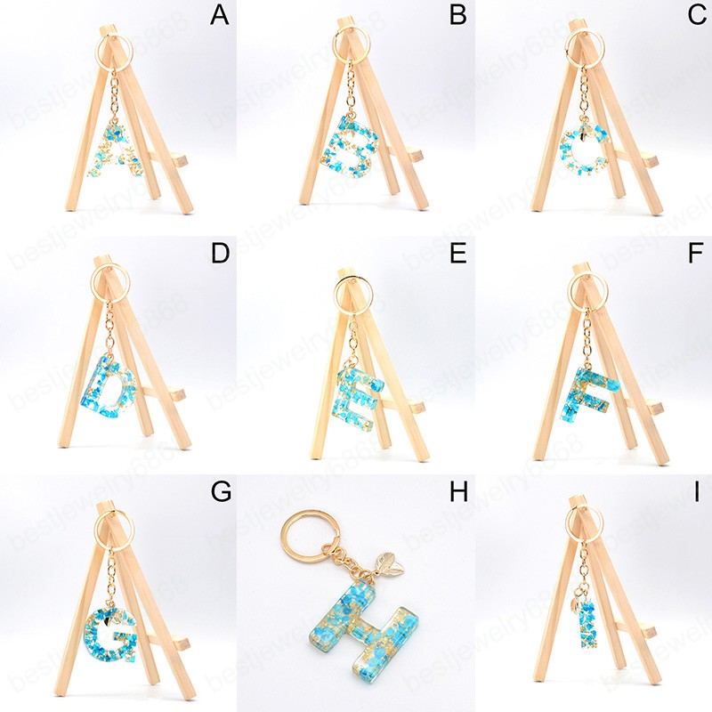 Dried Flower Letter Keychain For Woman English Alphabet Key Rings With Golden Leaf Acrylic Words Crafts Handbag Charms