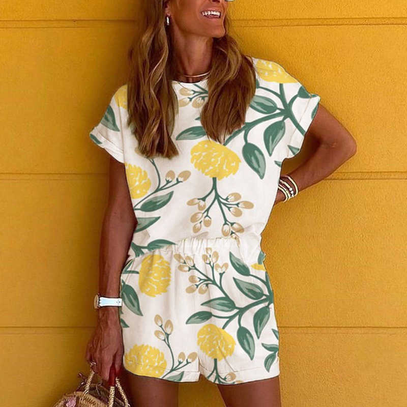 Tie Dye Printed Women Clothing Set Two Piece Long Sleeve Blouses + Shorts Ladies Outfits Fashion Casual Female Clothes Set 210709