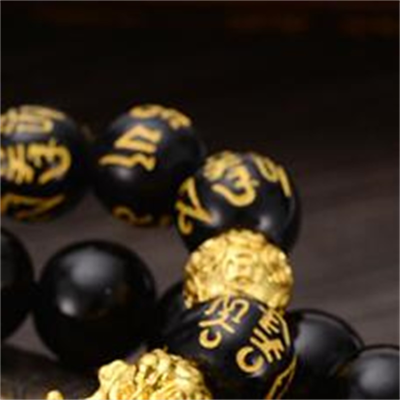 Bangle Feng Shui Obsidian Stone Beads Braceletes Men Women Unisex Wristband Gold Black Pixiu Wealth and Good Luck Women Bracelet 1