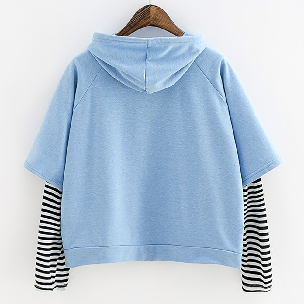 Hoodies Morning selfie moletom Women Striped Patchwork Hoodies Sweatshirts With Front Pocket crop top hoodie I28T Drop Shipping 200924