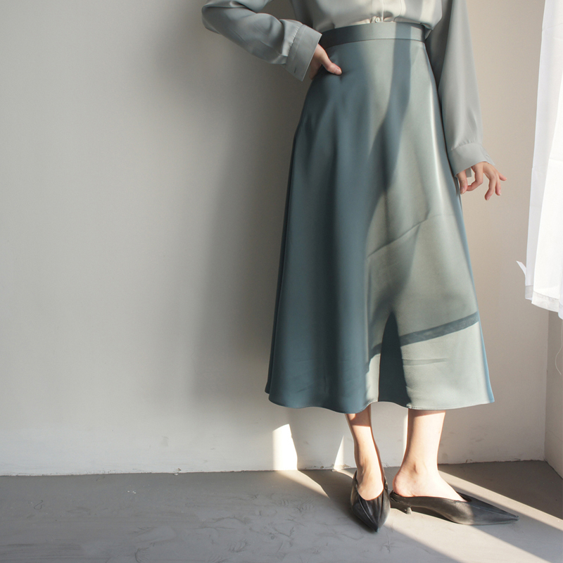 Summer Women's Skirt Korean Style Vintage Satin High Waist Mid-Calf Skirts Womens Jupe Femme Faldas Mujer Moda 2021 210309