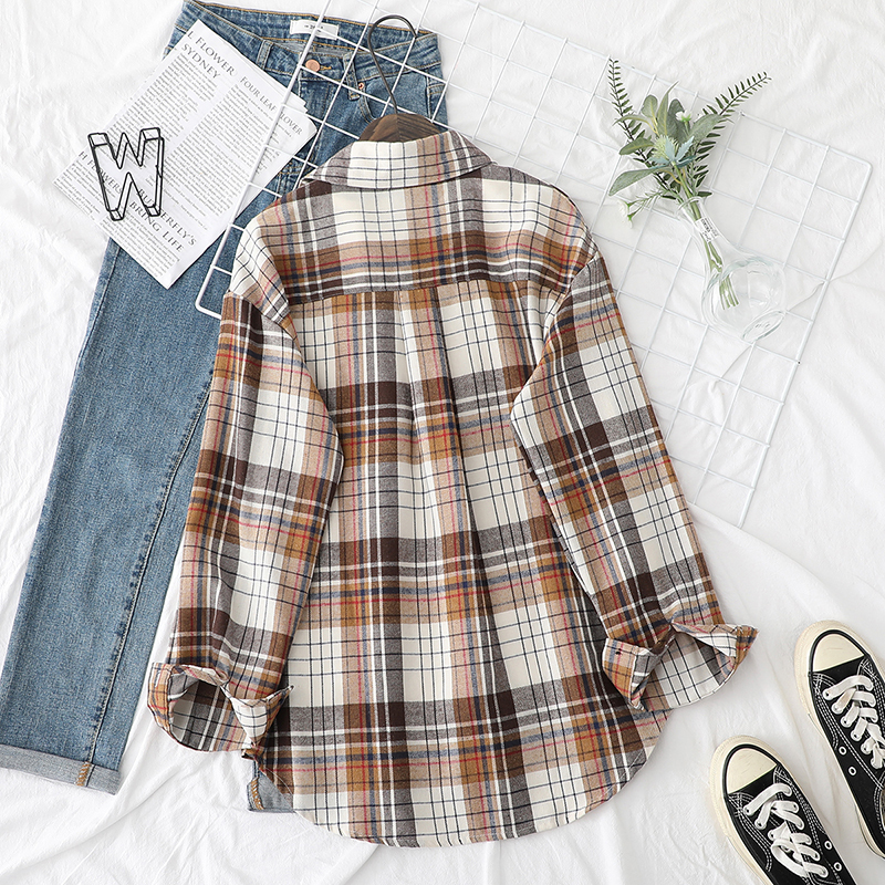 Plaid Shirts Womens Checked Blouses And Tops Long Sleeve Female Casual Print Shirt Loose Cotton Blusas Outwear Autumn News 210225
