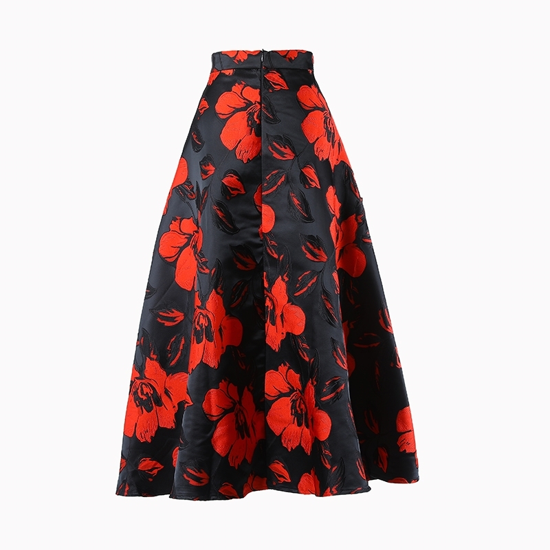 [EAM] High Waist Black Flower Jacquard Temperament Long Half-body Skirt Women Fashion Spring Autumn 1DD3182 210621