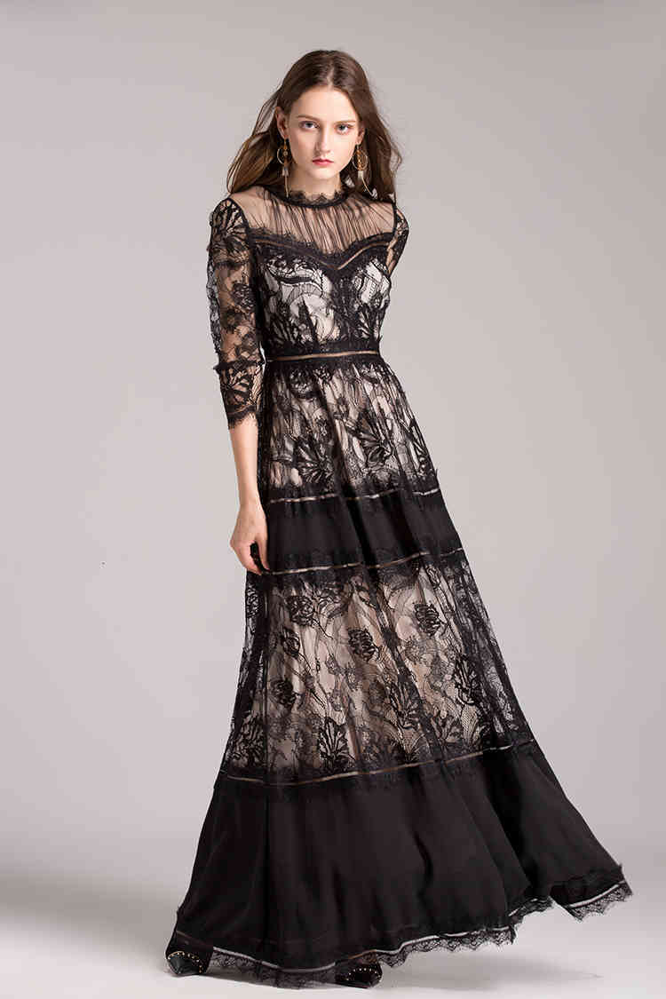 Vintage Lace Dress Women Long Sleeve Transparent 3/4 Maxi Floor-length Muslim Luxury Black White
Vintage Lace Dress Women Long Sleeve Transparent 3/4 Maxi Floor-length Muslim Luxury Black White