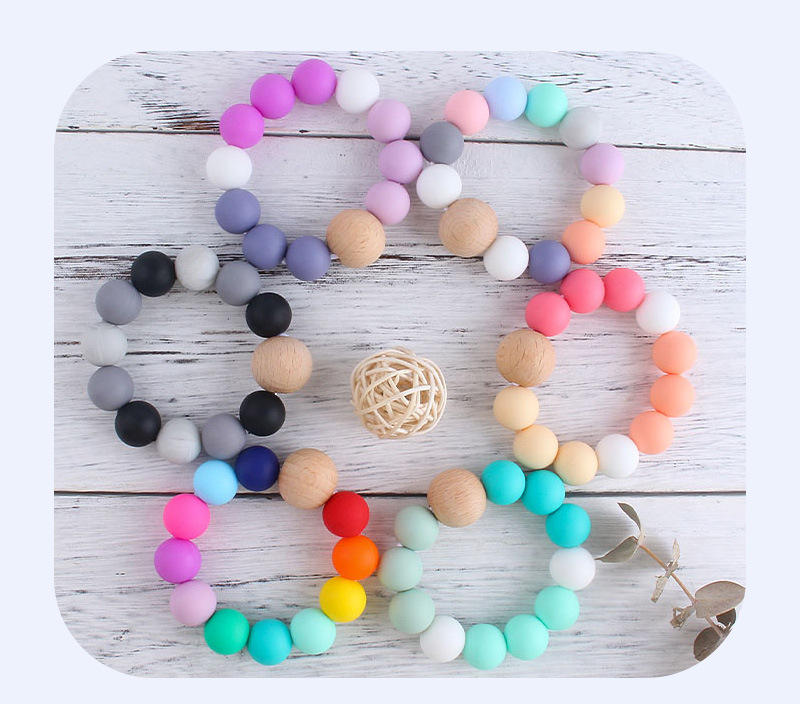 New DIY baby Silicone teething beads Newborn Teething Ring Infant Wood Ring Teethers Baby Toy Colorful Silicon Beaded Soother M3329