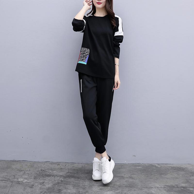 Women's Tracksuits Spring And Autumn Plus Size Fashion Casual Slim Loose Suit Fat Sister Cover Waist Belly Ageing Leisure Two-piece JQ452