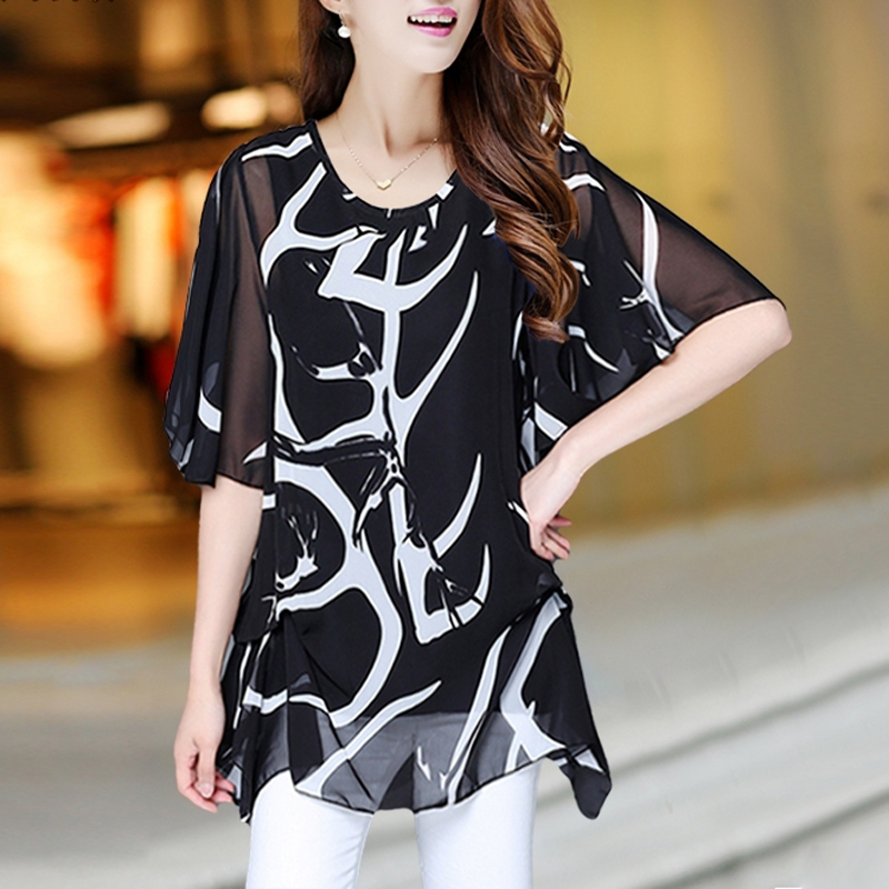 Women's t-shirts Plus Size 5XL 6XL Overweight Women Tops Tees Womens Clothing Fashion Chiffon Summer Style Cloths Free Shipping 210302