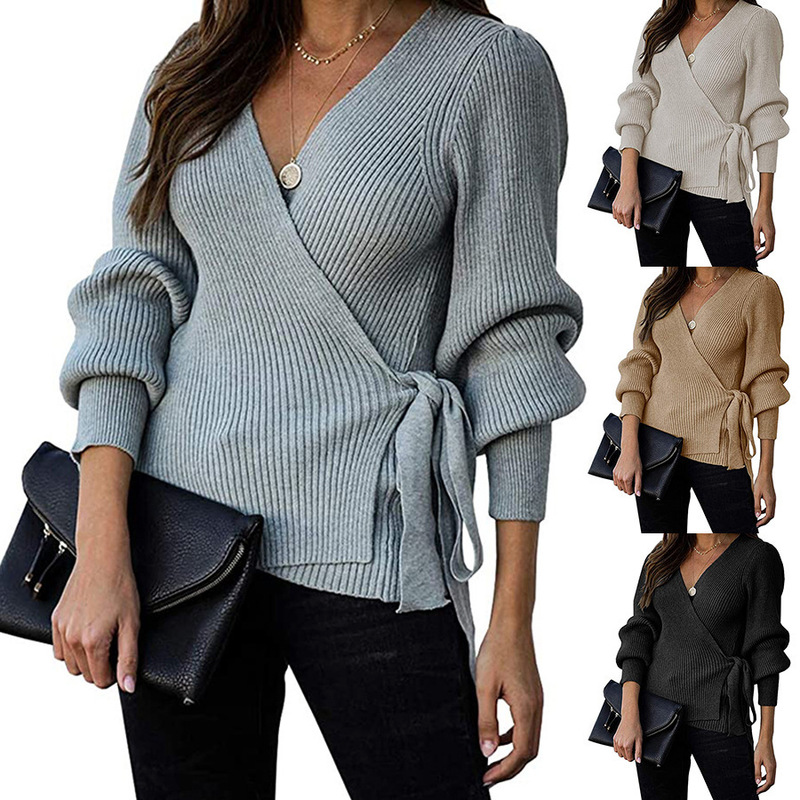 2020 Autumn and Winter Foreign Trade New Products Women's Clothing Tied Belt Pullover Sweater V-neck Cross-wrapped Sweater, White;black
2020 Autumn and Winter Foreign Trade New Products Women's Clothing Tied Belt Pullover Sweater V-neck Cross-wrapped Sweater, White;black