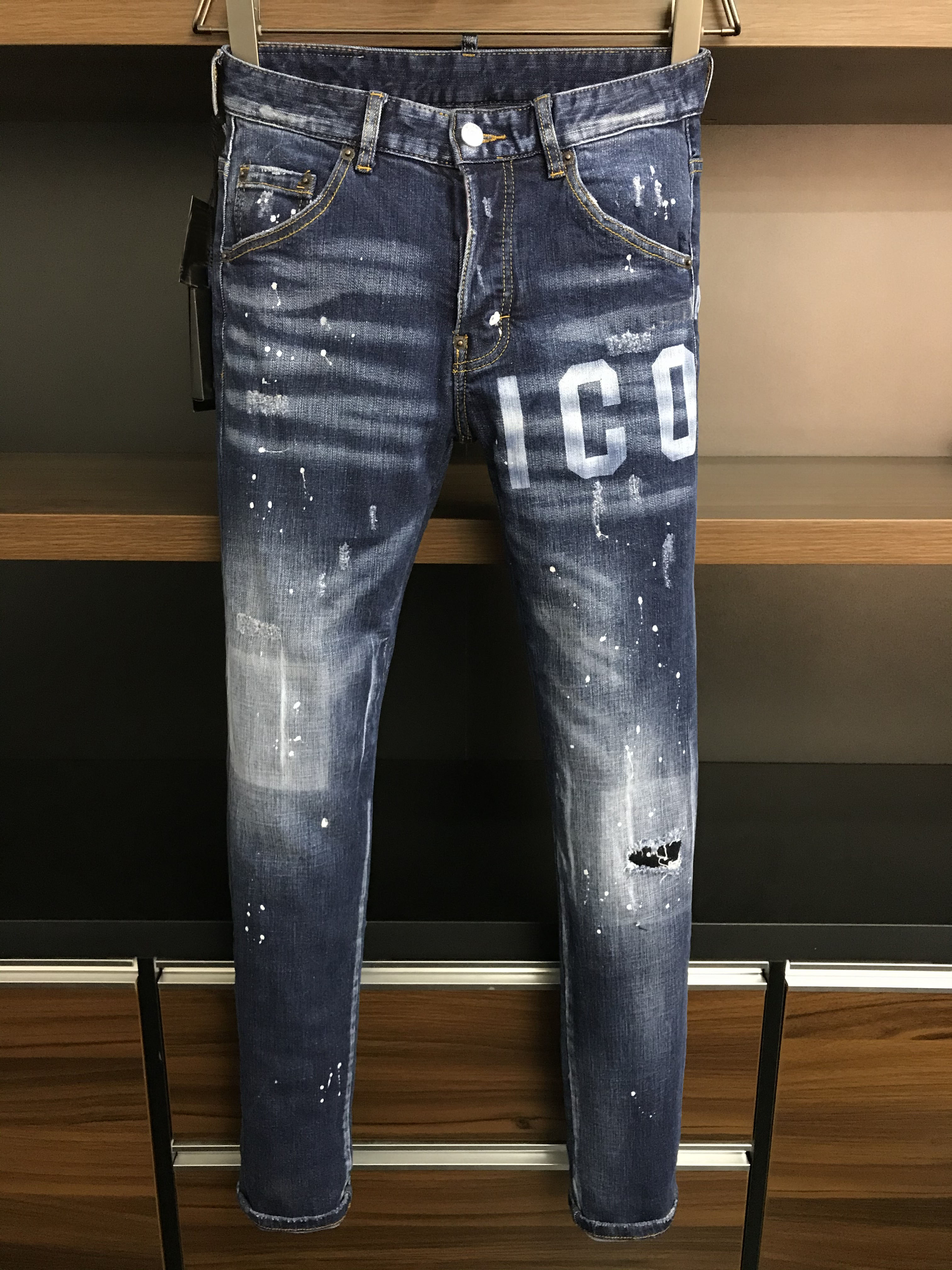 

21s Mens jeans designer Ripped Skinny Trousers Moto biker hole Slim Fashion Brand Distressed ture Denim pants Hip hop Men D2 9812 ds quared2 ds quared 2 d sq, Image display