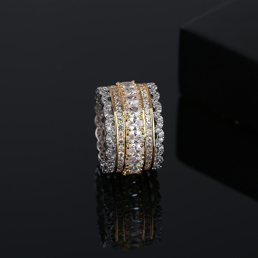 New Fashion Rows Solitaire Finger Ring Copper charm Real Gold Plated Cubic cubic zirconia Two Tone Iced Out Fashion hip hop miami street rapper jewelr