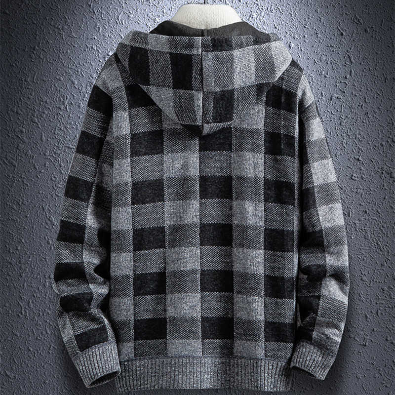 Winter Thick Cardigan Men's Sweater Zipper Striped Hooded Fashion Warm Slim fit Knitted Sweater Male Fleece Hoodies Coats men 211008