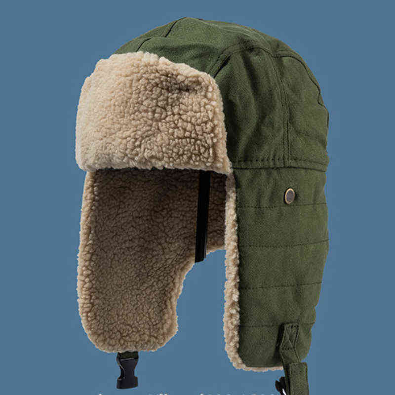 HT3425 Fashion Winter Hat Thick Warm Berber Fleece Trapper Earflap Cap Men Women Lamb Wool Russian Hat Male Female Bomber Hat 211227