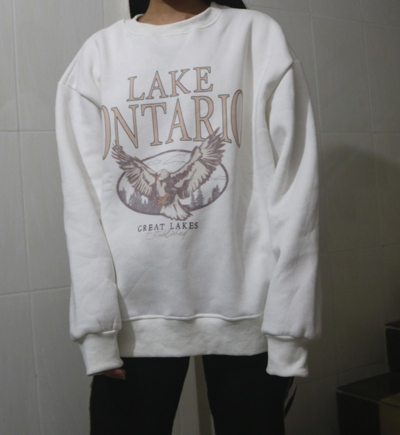 Beige White Vintage Letter Printed Thick Quality Crewneck Sweatshirt Women Oversized Winter Clothes Tops Loose Casual Streetwear 201211