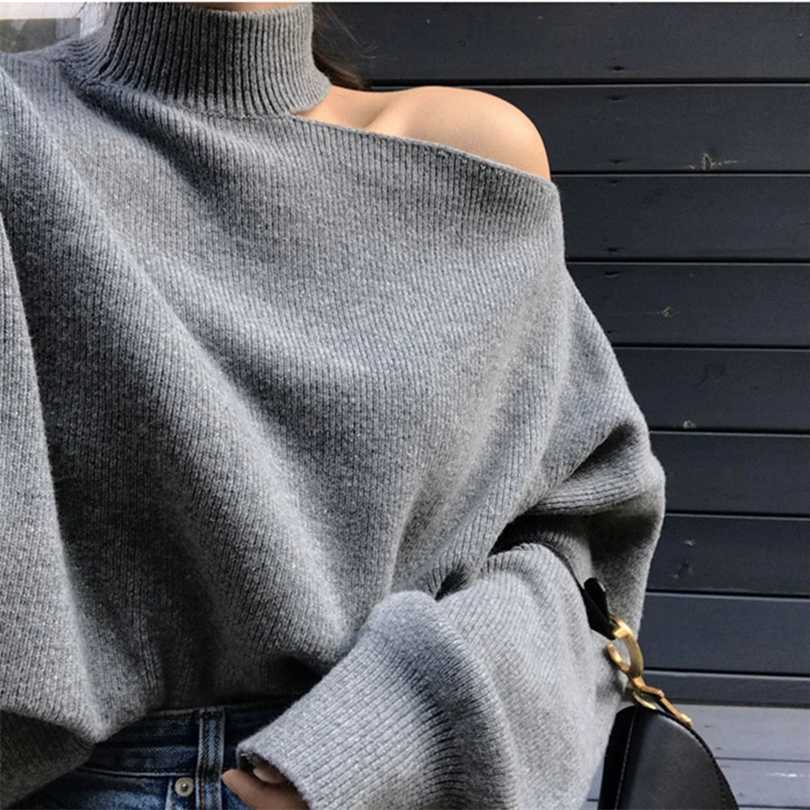 HMA Korean chic temperament Elegant Design thickening Sweater Sexy hollow open shoulder Turtleneck pullover loose sweater 211018, Photo color 
HMA Korean chic temperament Elegant Design thickening Sweater Sexy hollow open shoulder Turtleneck pullover loose sweater 211018, Photo color