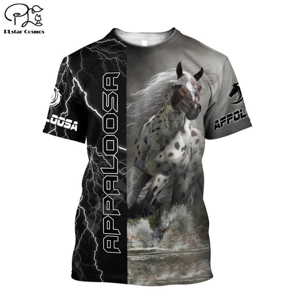PLstar Cosmos Beautiful Horse 3D Printing Fashion Animal Harajuku Summer T-shirt Fun Short-Sleeved Top Street Unisex Style-3 210629